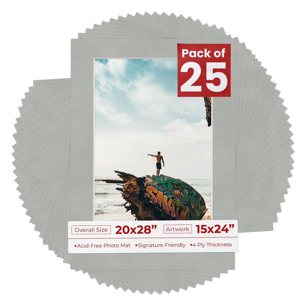 Light Grey Suede Mat Board for 20x28 Frames - Fits 15x24 Photos